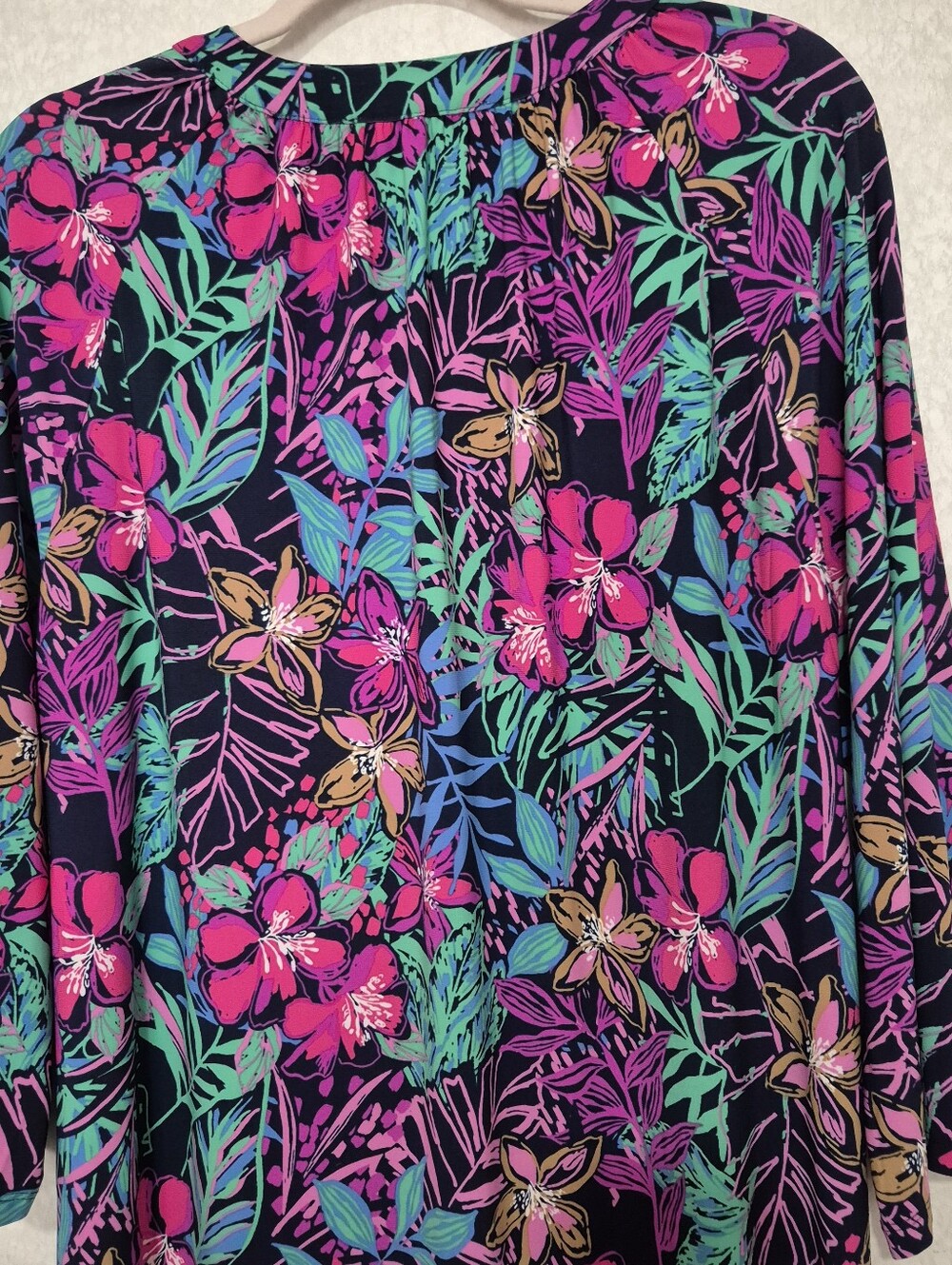 Pappagallo Black Dress with Fuchsia-green Floral Multi Shift Midi Dress-Large - Picture 9 of 11